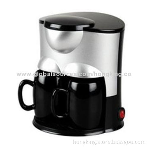 Coffee Maker with Tea Maker Function, 2 Ceramic Cups, Hot Water 270ml, Nylon Permanent Filter